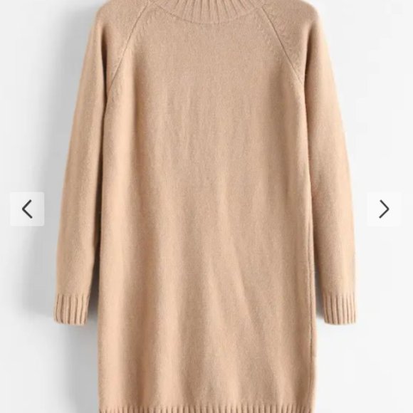 MOCK NECK KHAKI SWEATER DRESS - Picture 1 of 5